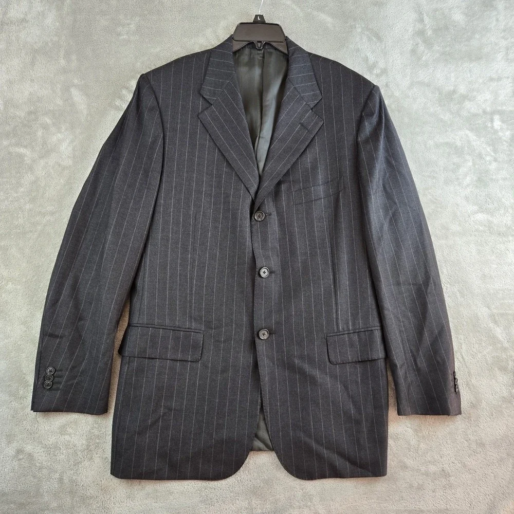 Corneliani Blazer Jacket Mens 52 Black Pin Stripe Virgin Wool Extra Fine Classic